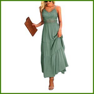 Crochet Lace Maxi Dress Spaghetti Strap Summer Vacation Formal